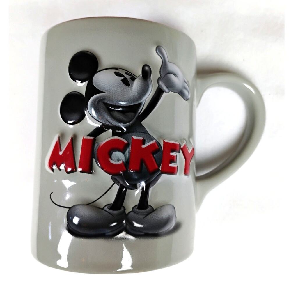 Disney Mickey Mouse Gray Embossed Ceramic Mug Raised Relief Coffee Cup